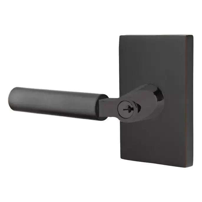 Emtek Smooth Lever with L-Square Stem and Modern Rectangular Rose by Emtek