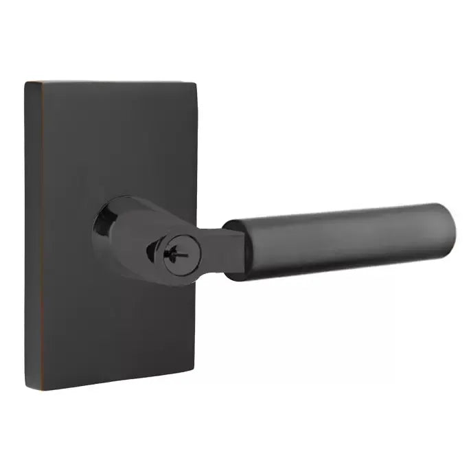 Emtek Smooth Lever with L-Square Stem and Modern Rectangular Rose by Emtek