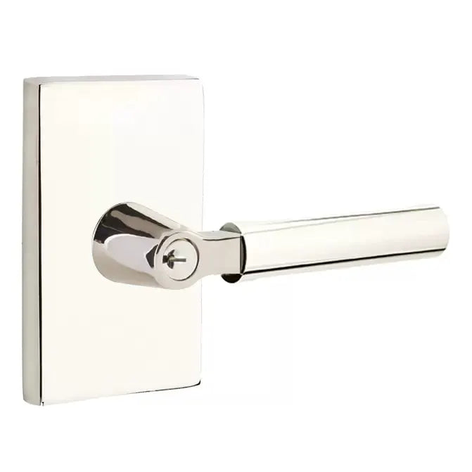 Emtek Smooth Lever with L-Square Stem and Modern Rectangular Rose by Emtek