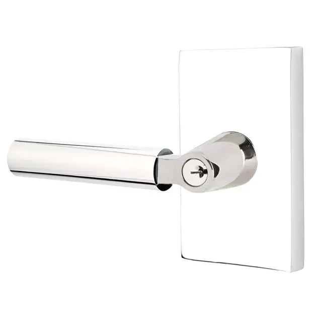 Emtek Smooth Lever with L-Square Stem and Modern Rectangular Rose by Emtek