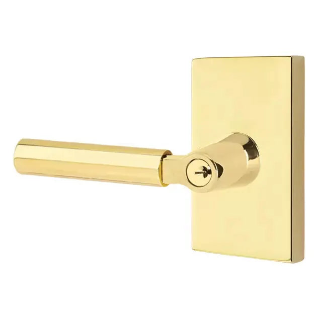 Emtek Smooth Lever with L-Square Stem and Modern Rectangular Rose by Emtek