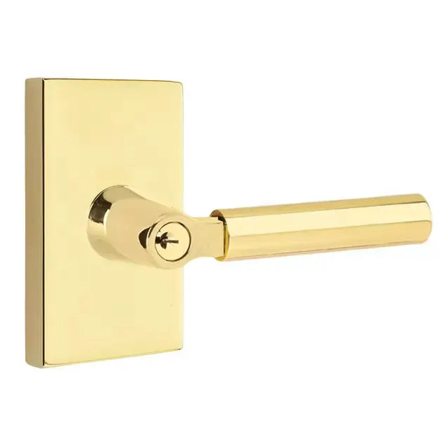 Emtek Smooth Lever with L-Square Stem and Modern Rectangular Rose by Emtek