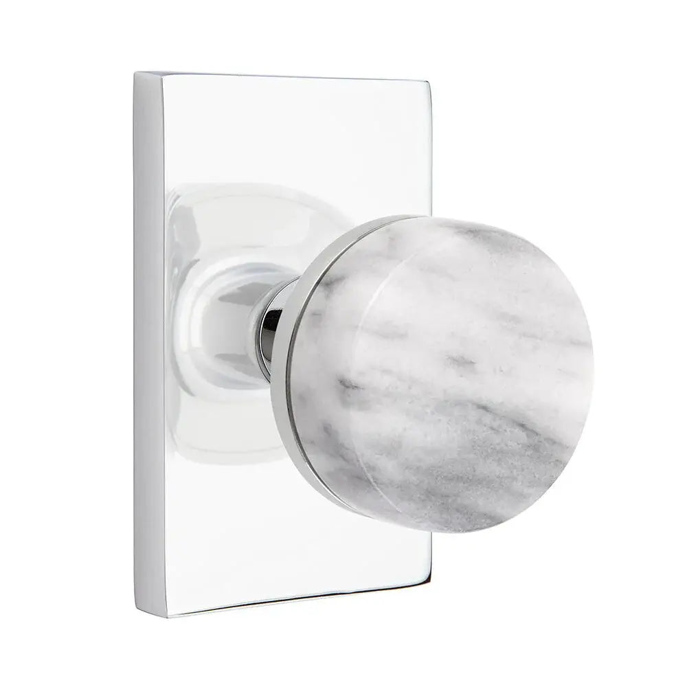Emtek White Marble Knob with Modern Rectangular Rosette and Conical Stem by Emtek