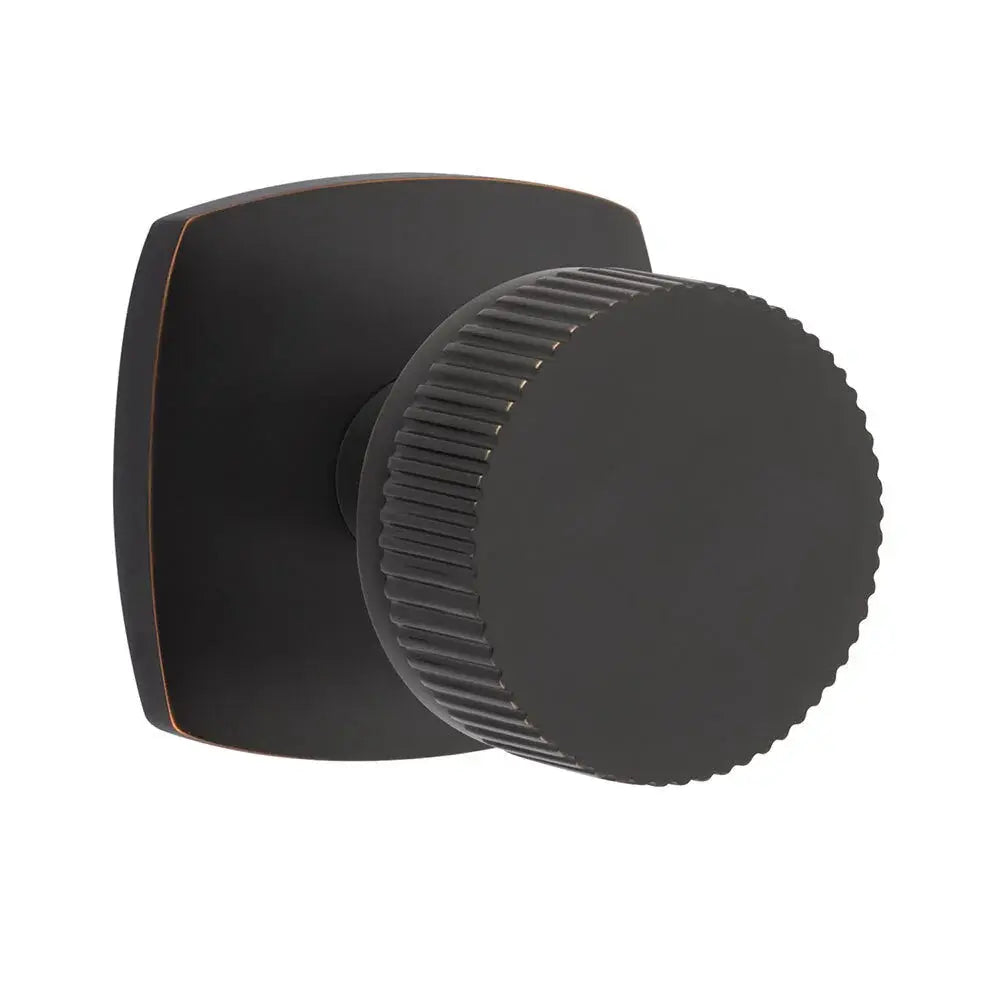 Emtek Straight Knurled Knob with Urban Modern Rosette and Conical Stem by Emtek