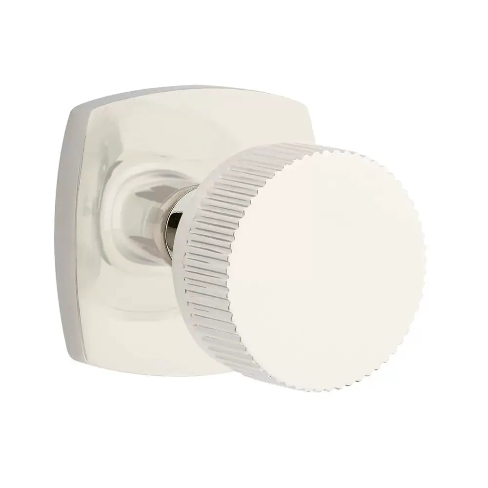 Emtek Straight Knurled Knob with Urban Modern Rosette and Conical Stem by Emtek