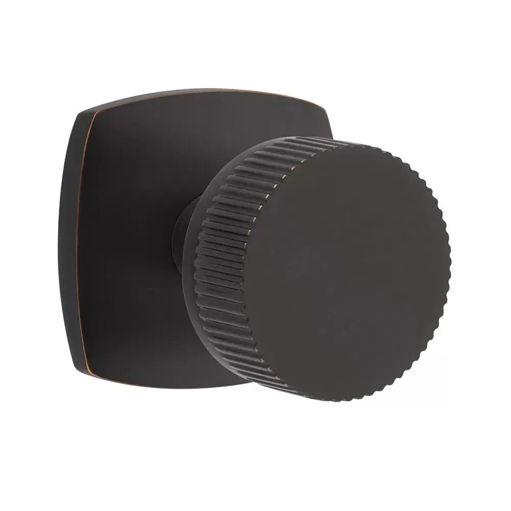 Emtek Straight Knurled Knob with Urban Modern Rosette and Conical Stem by Emtek