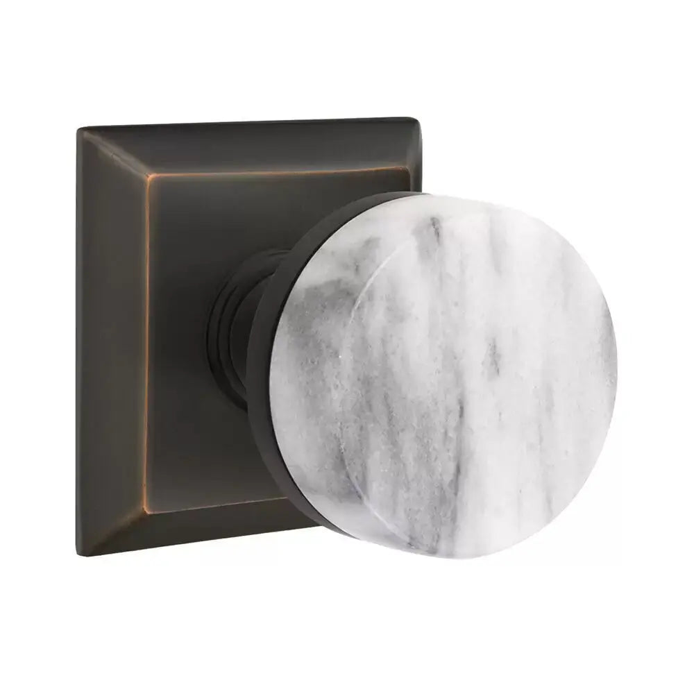 Emtek White Marble Knob with Quincy Rosette and Conical Stem by Emtek