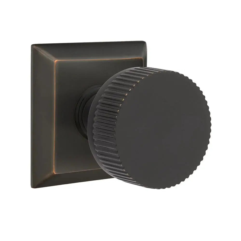 Emtek Straight Knurled Knob with Quincy Rosette and Conical Stem by Emtek