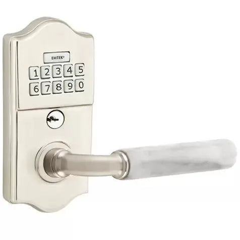 Emtek Classic - R-Bar White Marble Lever Electronic Keypad Lock by Emtek