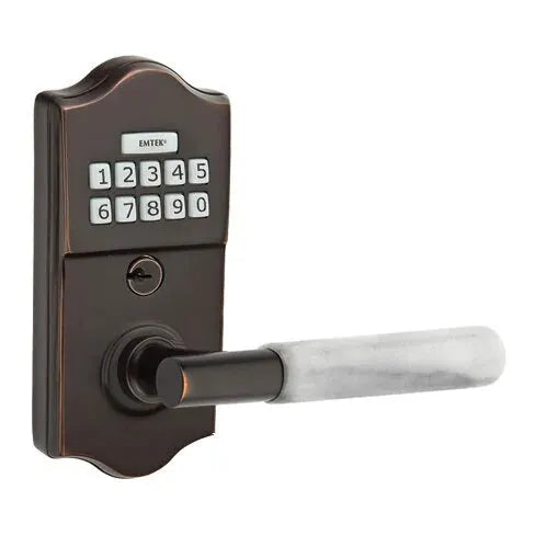 Emtek Classic - T-Bar White Marble Lever Electronic Keypad Lock by Emtek