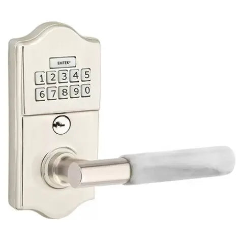 Emtek Classic - T-Bar White Marble Lever Electronic Keypad Lock by Emtek