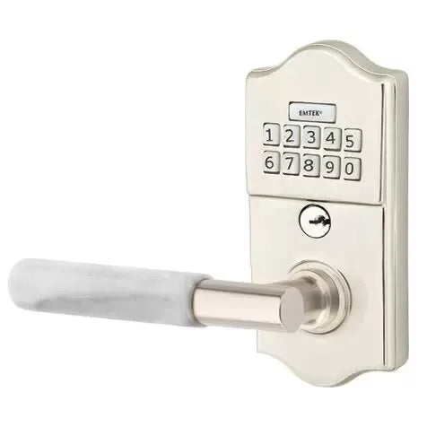Emtek Classic - T-Bar White Marble Lever Electronic Keypad Lock by Emtek