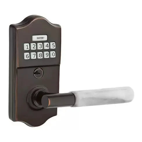 Emtek Classic - T-Bar White Marble Lever Electronic Keypad Lock by Emtek