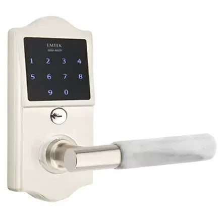 Emtek Emtouch Classic - T-Bar White Marble Lever Electronic Touchscreen Lock by Emtek