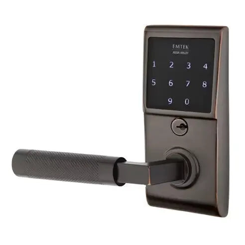 Emtek Emtouch - L-Square Knurled Lever Electronic Touchscreen Lock by Emtek