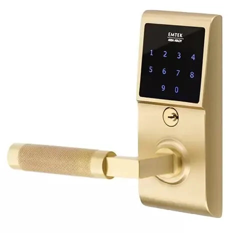 Emtek Emtouch - L-Square Knurled Lever Electronic Touchscreen Lock by Emtek
