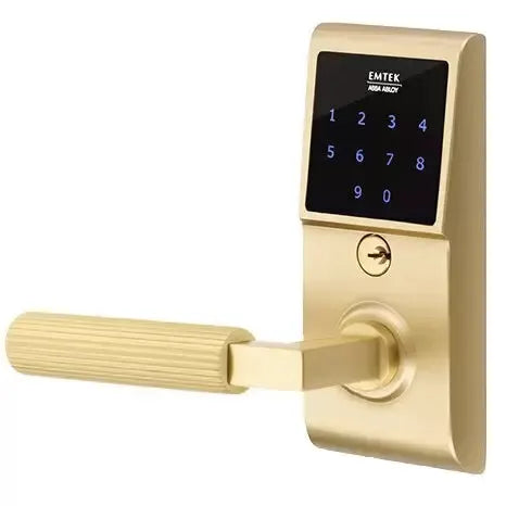 Emtek Emtouch - L-Square Straight Knurled Lever Electronic Touchscreen Lock by Emtek
