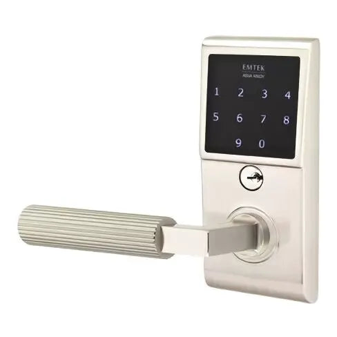 Emtek Emtouch - L-Square Straight Knurled Lever Electronic Touchscreen Lock by Emtek