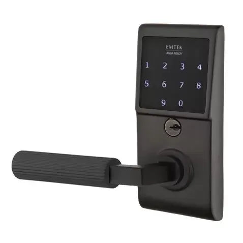 Emtek Emtouch - L-Square Straight Knurled Lever Electronic Touchscreen Lock by Emtek