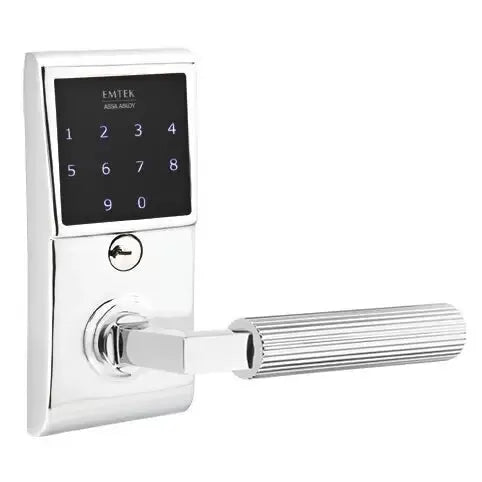 Emtek Emtouch - L-Square Straight Knurled Lever Electronic Touchscreen Lock by Emtek