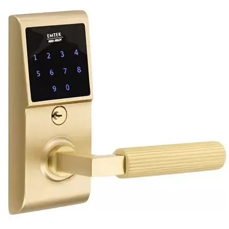 Emtek Emtouch - L-Square Straight Knurled Lever Electronic Touchscreen Lock by Emtek