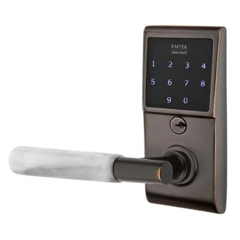Emtek Emtouch - T-Bar White Marble Lever Electronic Touchscreen Lock by Emtek