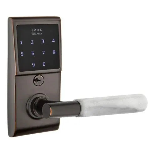 Emtek Emtouch - T-Bar White Marble Lever Electronic Touchscreen Lock by Emtek