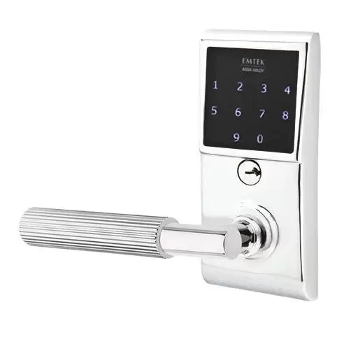Emtek Emtouch - T-Bar Straight Knurled Lever Electronic Touchscreen Lock by Emtek