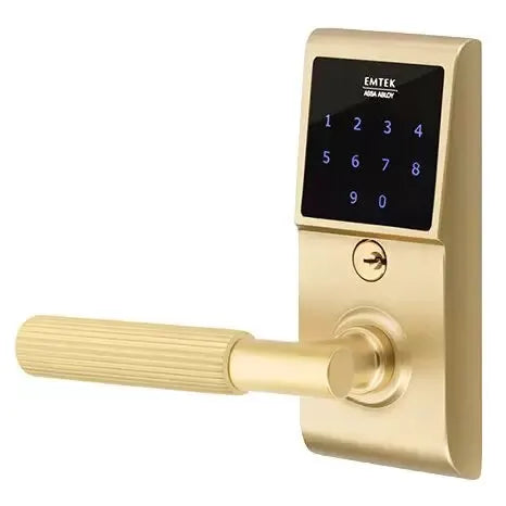 Emtek Emtouch - T-Bar Straight Knurled Lever Electronic Touchscreen Lock by Emtek