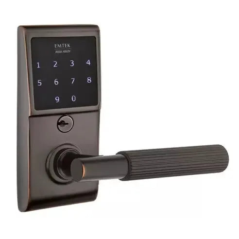 Emtek Emtouch - T-Bar Straight Knurled Lever Electronic Touchscreen Lock by Emtek