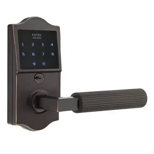 Emtek Emtouch Classic - L-Square Straight Knurled Lever Electronic Touchscreen Lock by Emtek