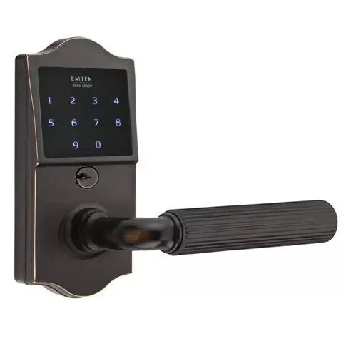 Emtek Emtouch Classic - R-Bar Straight Knurled Lever Electronic Touchscreen Lock by Emtek