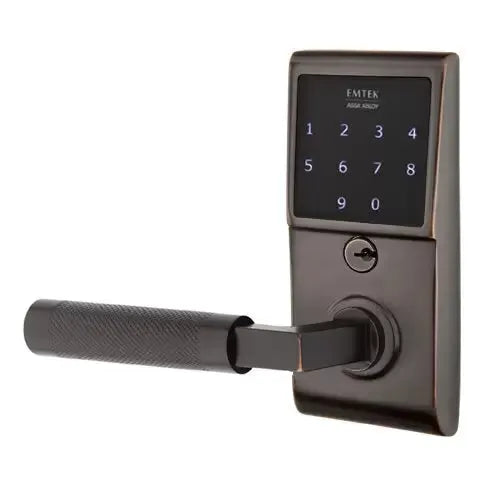 Emtek Emtouch - L-Square Knurled Lever Electronic Touchscreen Lock by Emtek