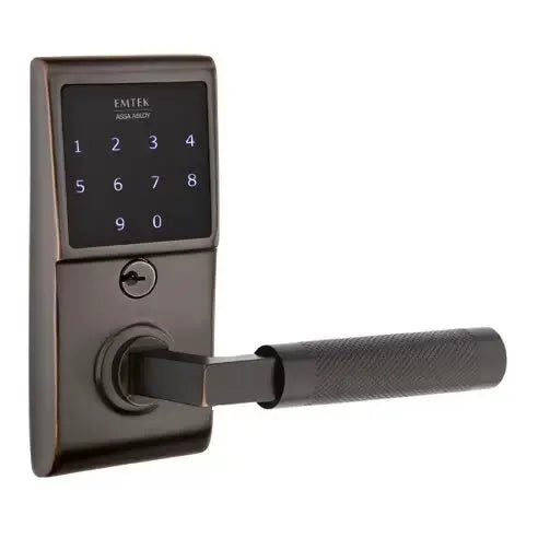 Emtek Emtouch - L-Square Knurled Lever Electronic Touchscreen Lock by Emtek