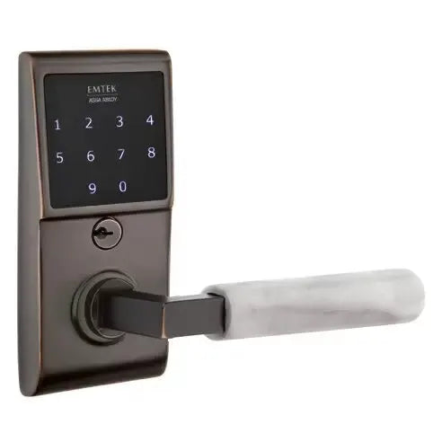 Emtek Emtouch - L-Square White Marble Lever Electronic Touchscreen Lock by Emtek