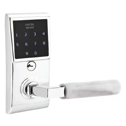 Emtek Emtouch - L-Square White Marble Lever Electronic Touchscreen Lock by Emtek