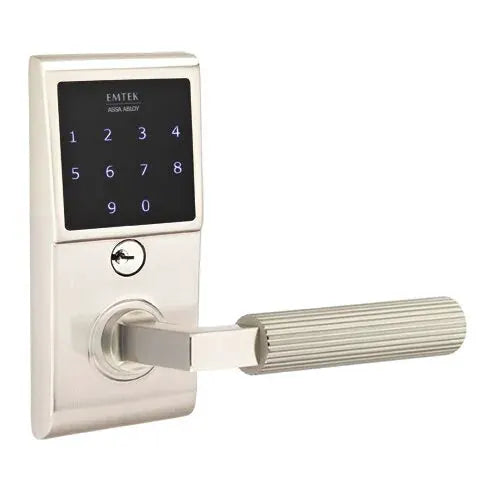 Emtek Emtouch - L-Square Straight Knurled Lever Electronic Touchscreen Lock by Emtek