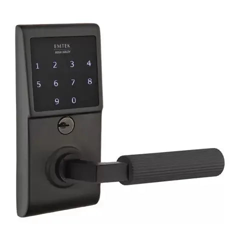 Emtek Emtouch - L-Square Straight Knurled Lever Electronic Touchscreen Lock by Emtek