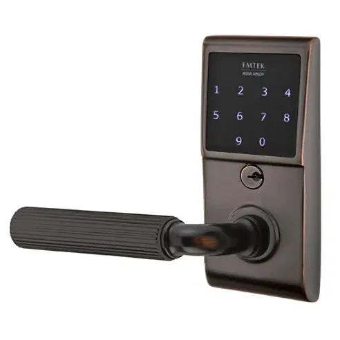 Emtek Emtouch - R-Bar Straight Knurled Lever Electronic Touchscreen Lock by Emtek
