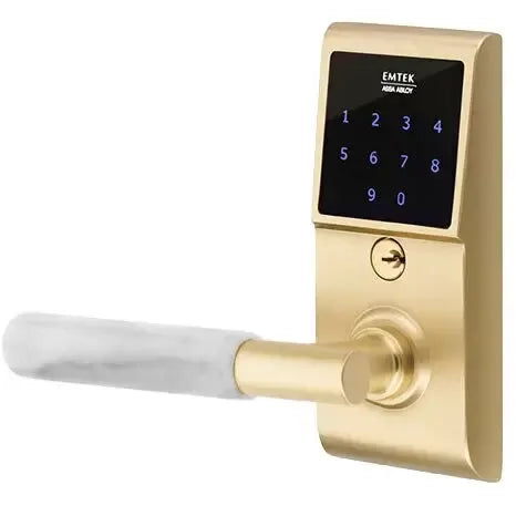 Emtek Emtouch - T-Bar White Marble Lever Electronic Touchscreen Lock by Emtek