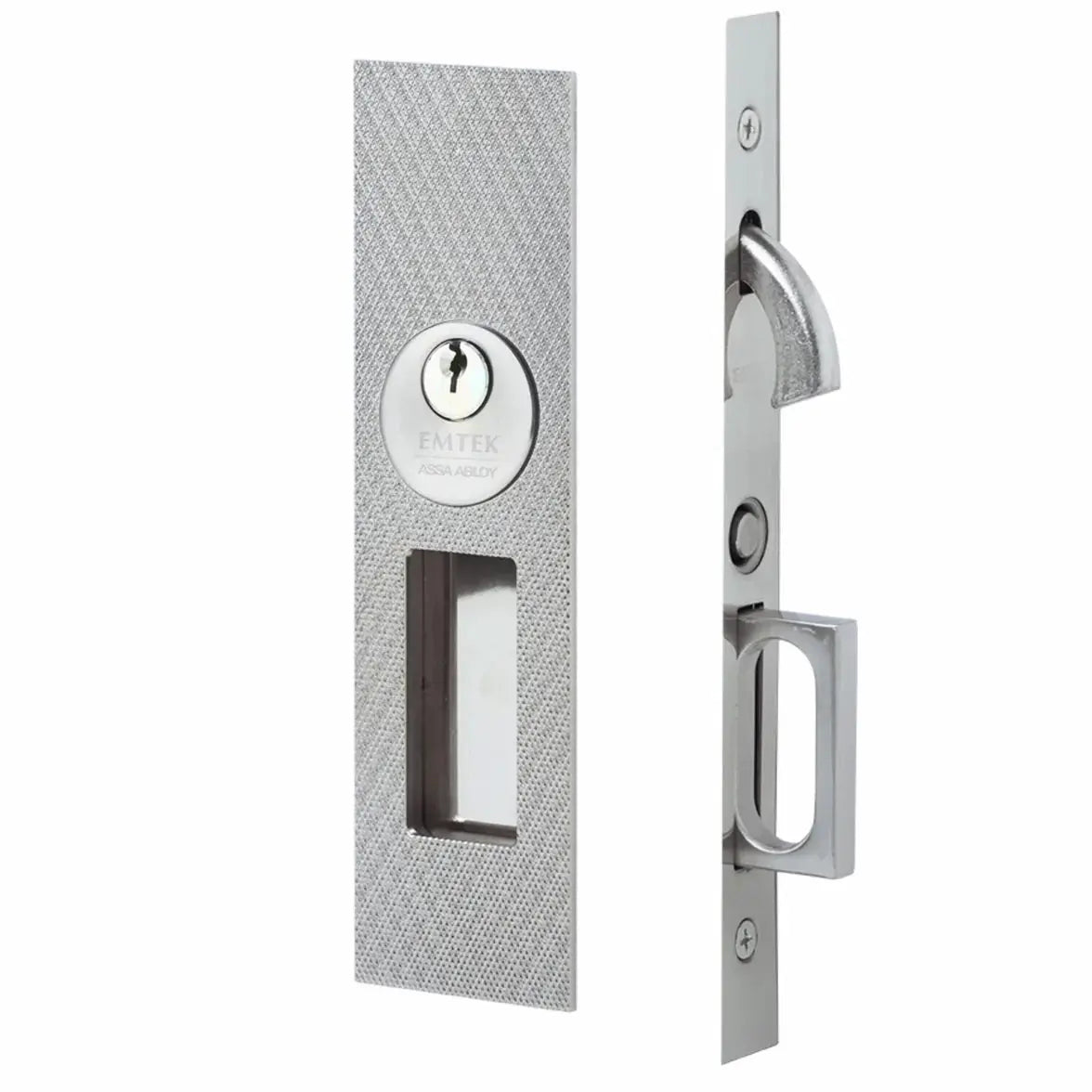 Emtek Knurled Narrow Modern Rectangular Pocket Door Mortise Hardware by Emtek