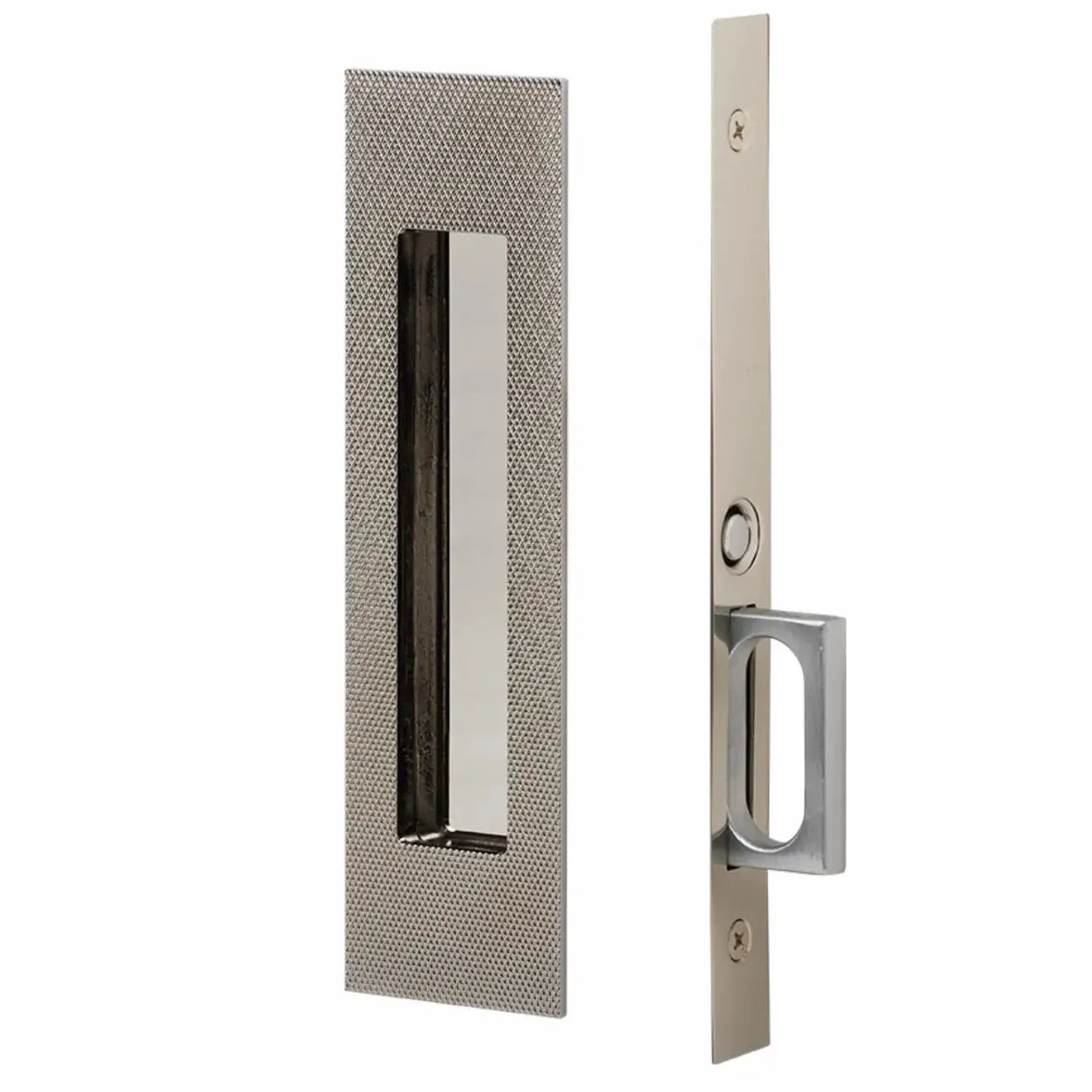 Emtek Knurled Narrow Modern Rectangular Pocket Door Mortise Hardware by Emtek