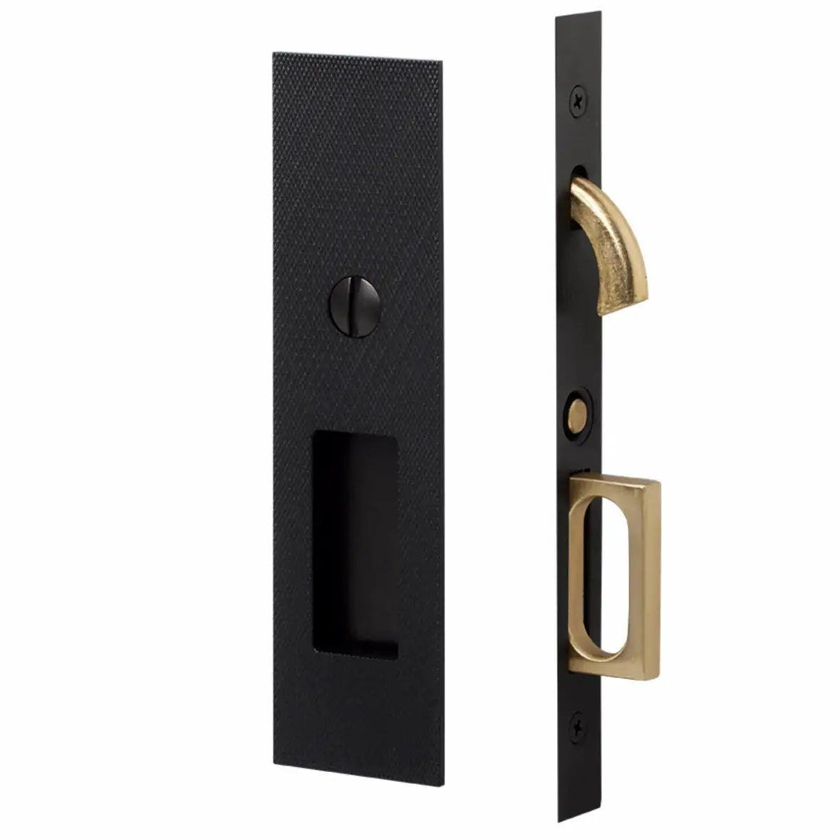 Emtek Knurled Narrow Modern Rectangular Pocket Door Mortise Hardware by Emtek