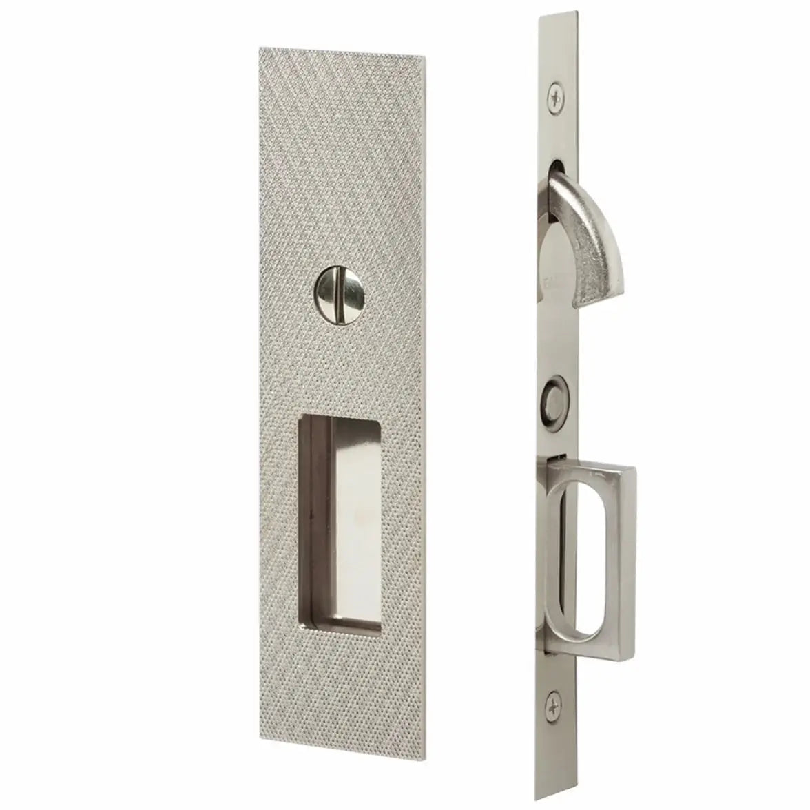 Emtek Knurled Narrow Modern Rectangular Pocket Door Mortise Hardware by Emtek