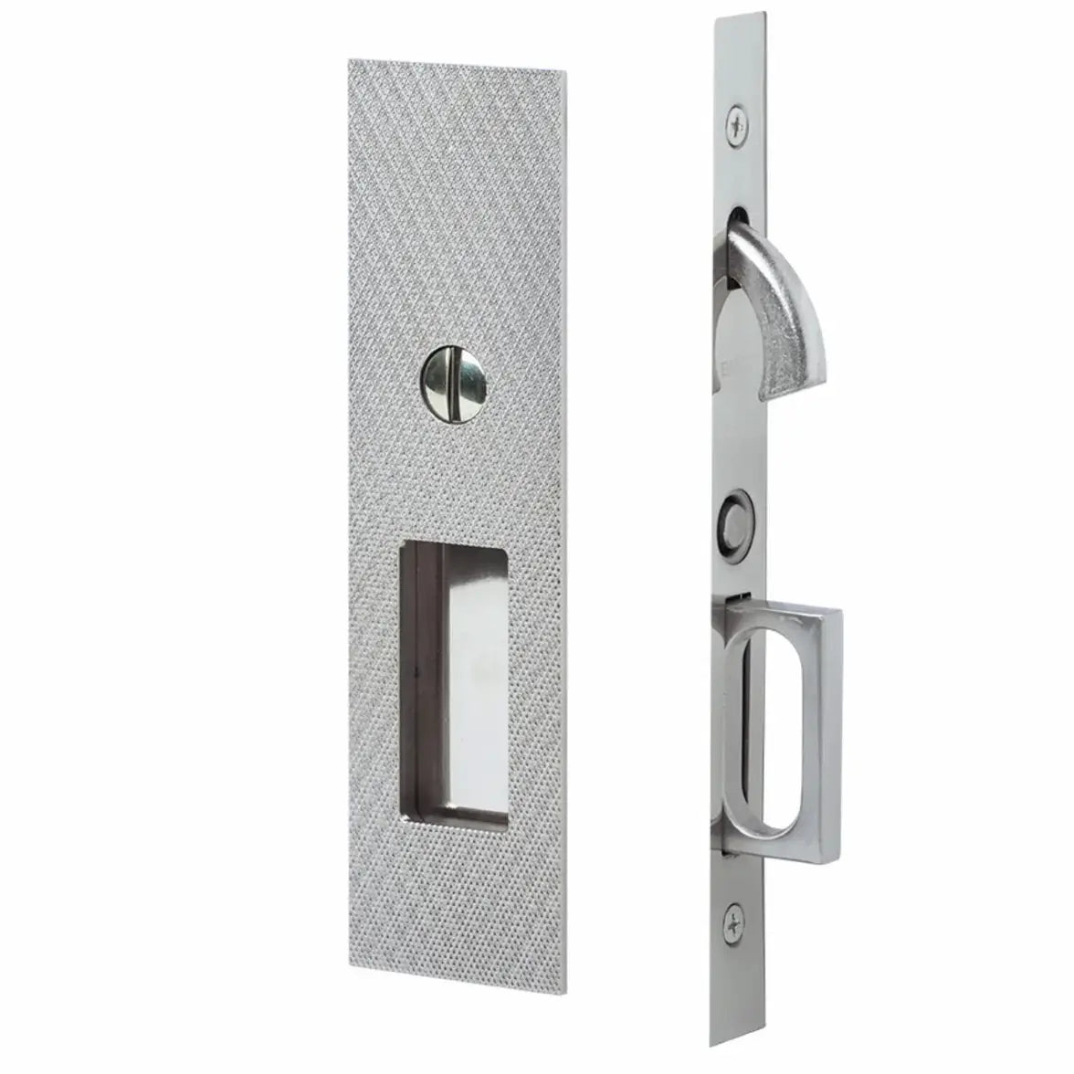 Emtek Knurled Narrow Modern Rectangular Pocket Door Mortise Hardware by Emtek
