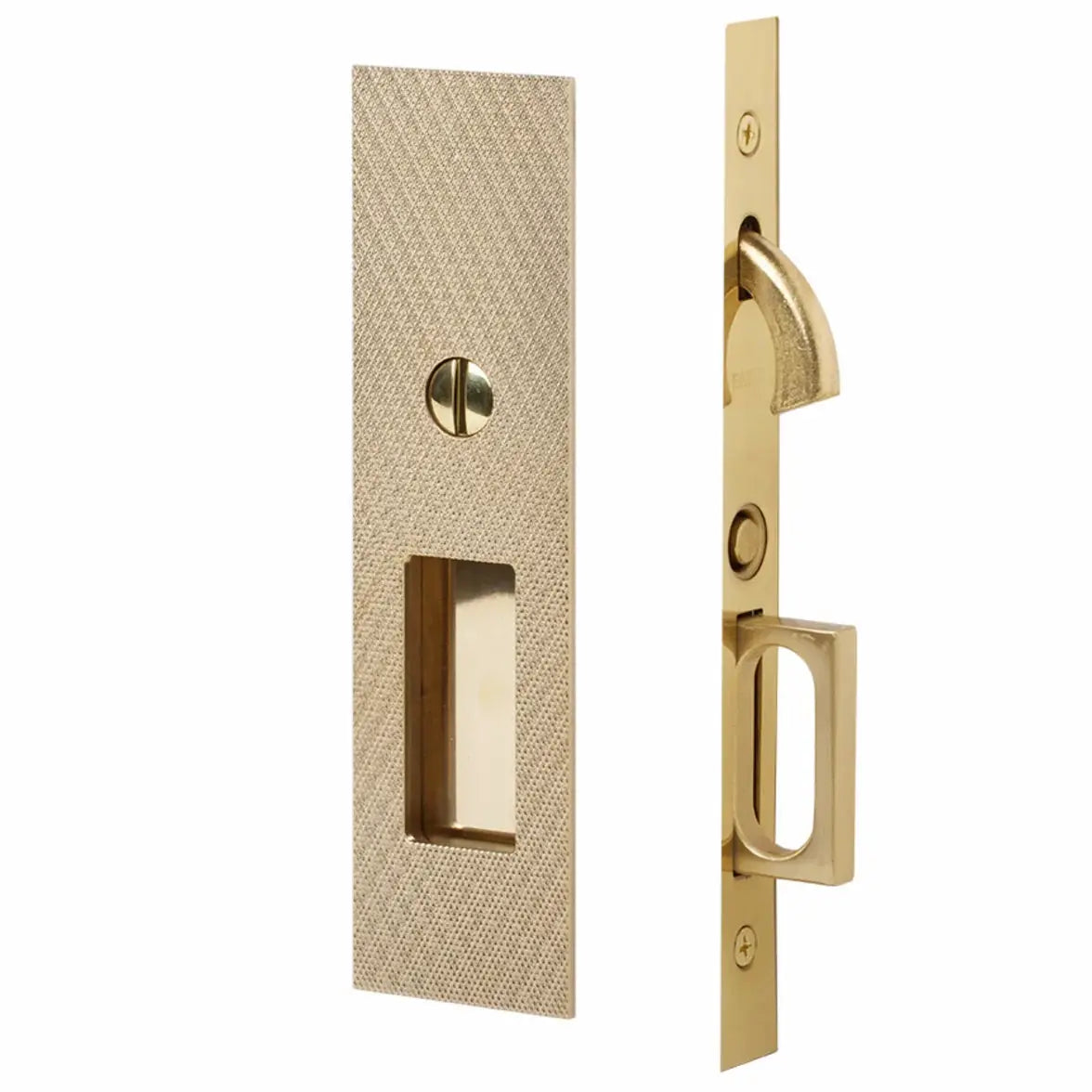 Emtek Knurled Narrow Modern Rectangular Pocket Door Mortise Hardware by Emtek