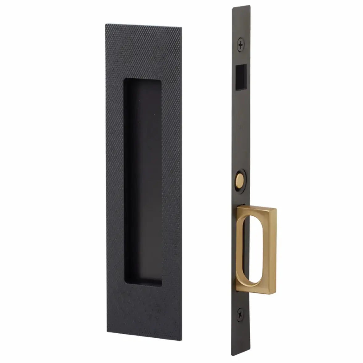 Emtek Knurled Narrow Modern Rectangular Pocket Door Mortise Hardware by Emtek