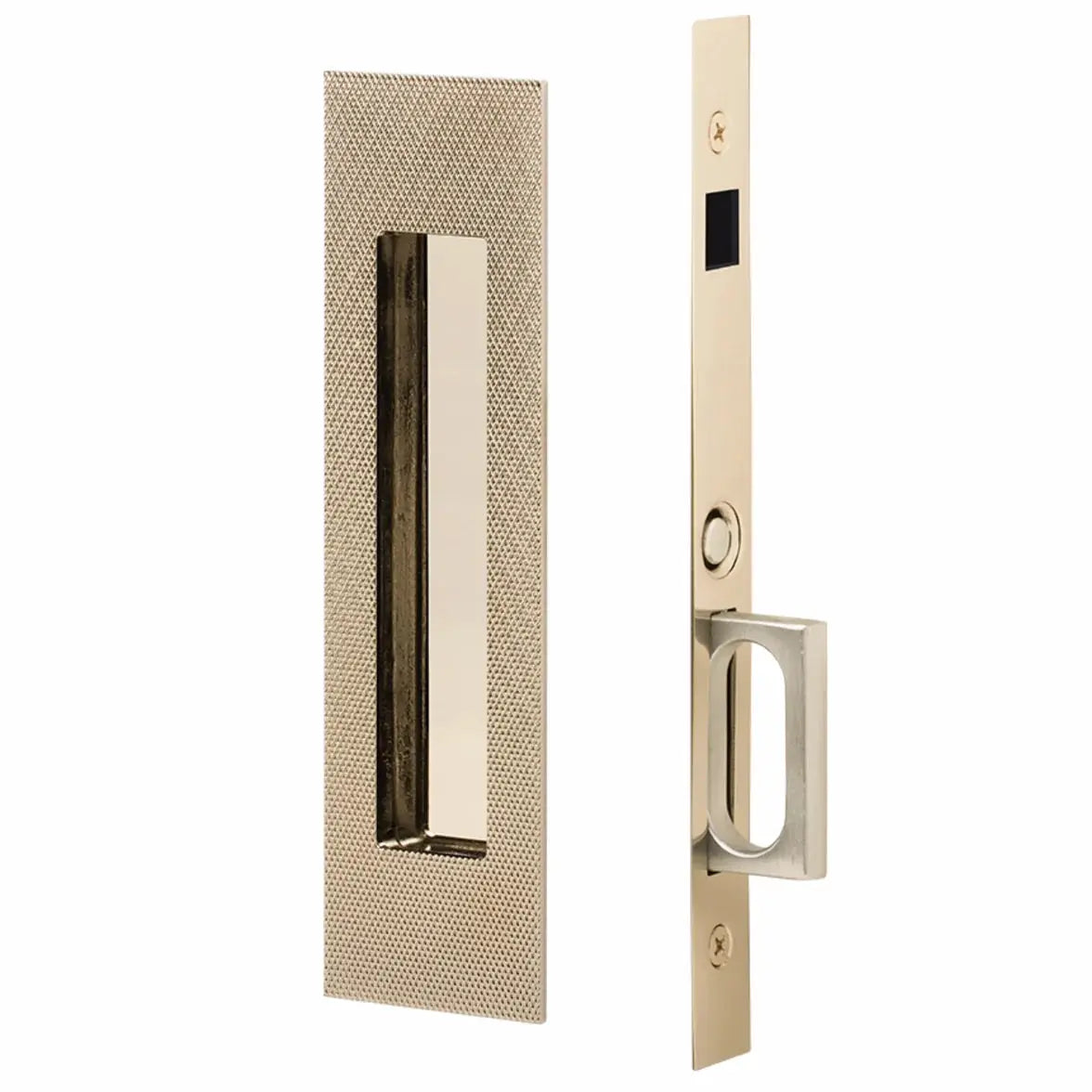 Emtek Knurled Narrow Modern Rectangular Pocket Door Mortise Hardware by Emtek