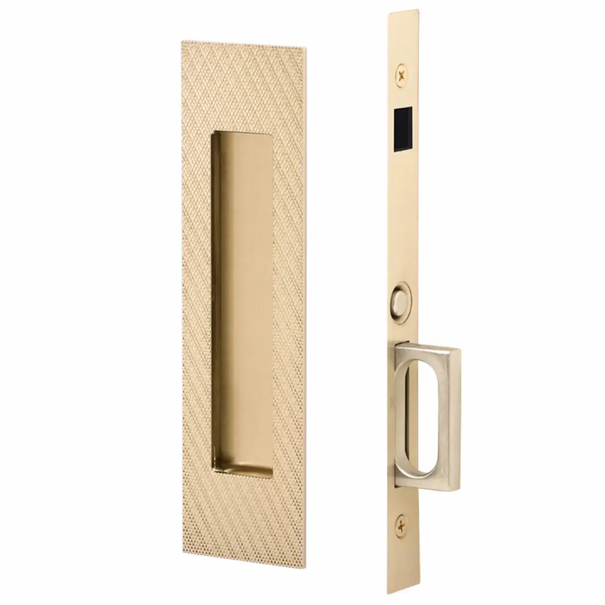 Emtek Knurled Narrow Modern Rectangular Pocket Door Mortise Hardware by Emtek