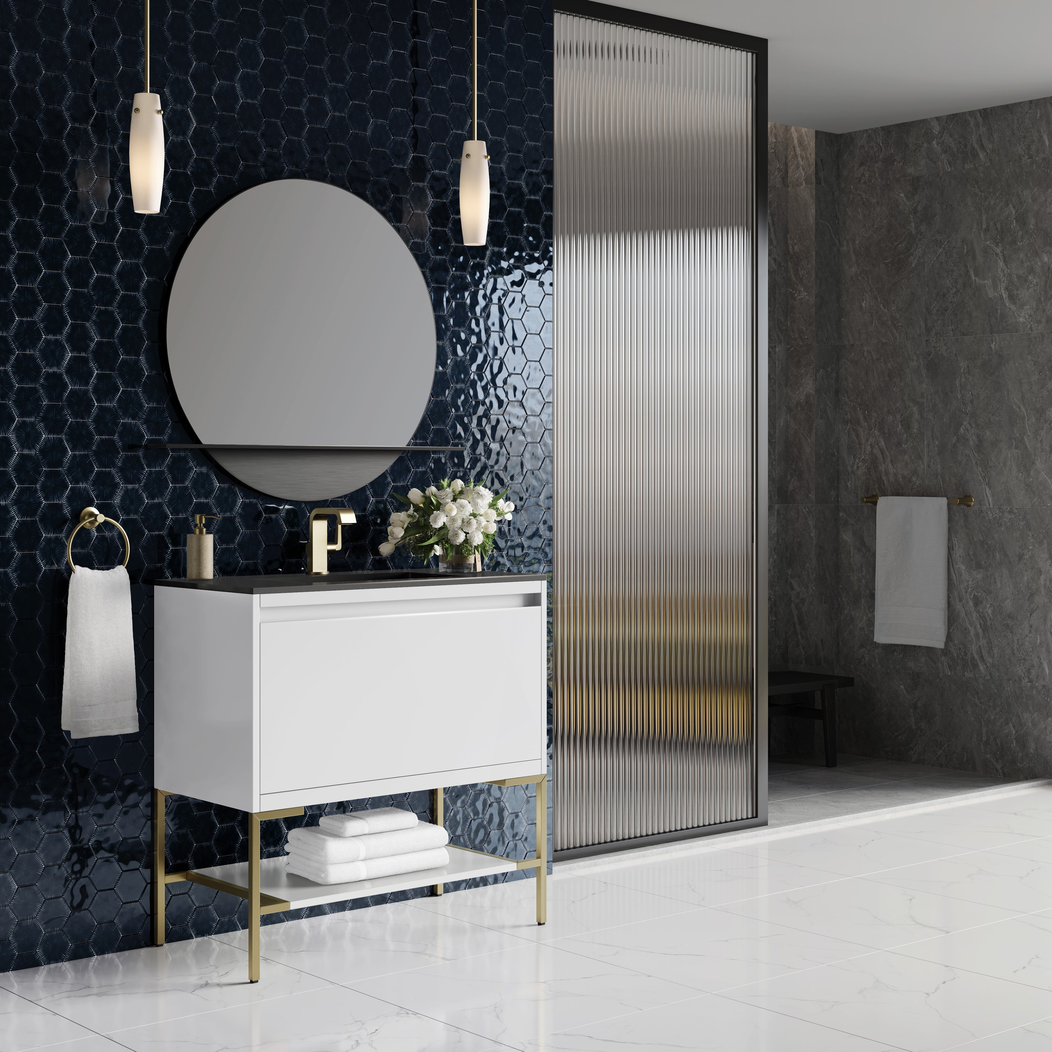 charcoal black composite stone top vanity